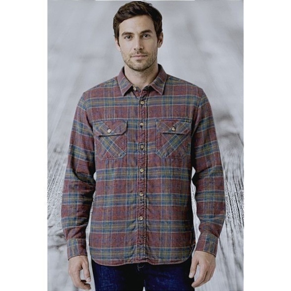 Pendleton Burnside Men's XL Plaid Flannel Shirt Raisin Teal Olive Gold Cotton